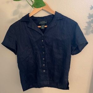 ralph lauren petite navy button down top